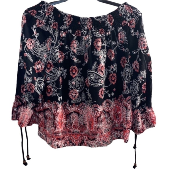 ZARA Boho Flowy Off the Shoulder Paisley Embroidered Blouse Top w/Wrist Ties XS - Picture 3 of 9